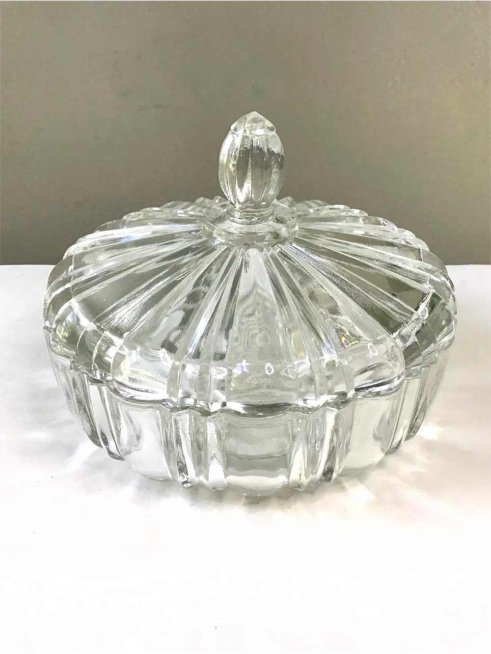 Vintage Anchor Hocking Old Cafe Clear Depression Glass Candy Dish with Lid 7”